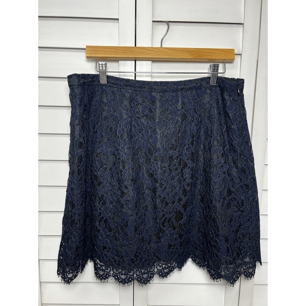 J. Crew Lace Overlay A-Line Scalloped Hem Skirt Women's Size 12 Navy Blue